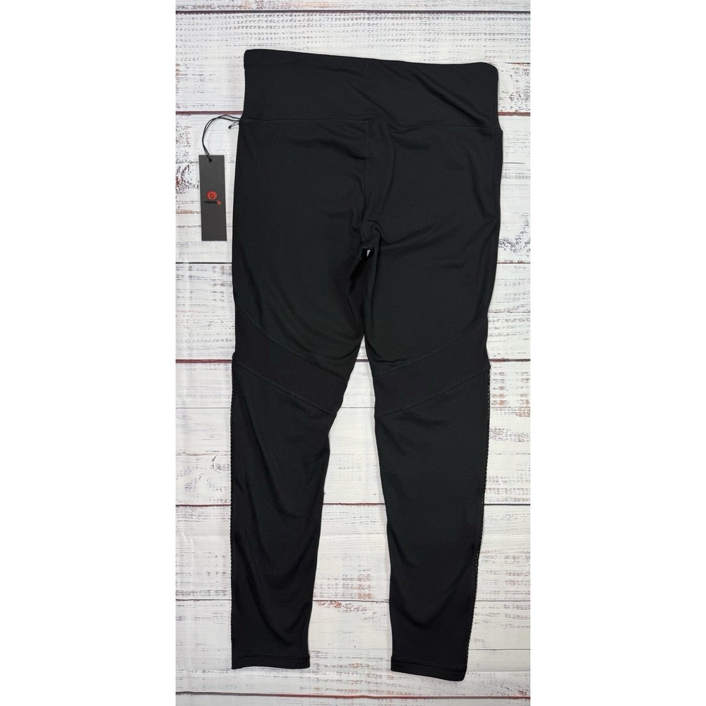 Mono B Black Leggings Women's Size L Mesh Thigh Panel Style APH6188 NWT